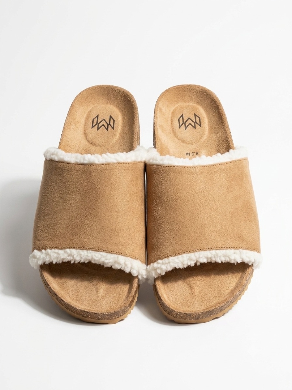 New• Malvados Meg Sand Faux Shearling Cork Slide Sandals Tan Women’s 7